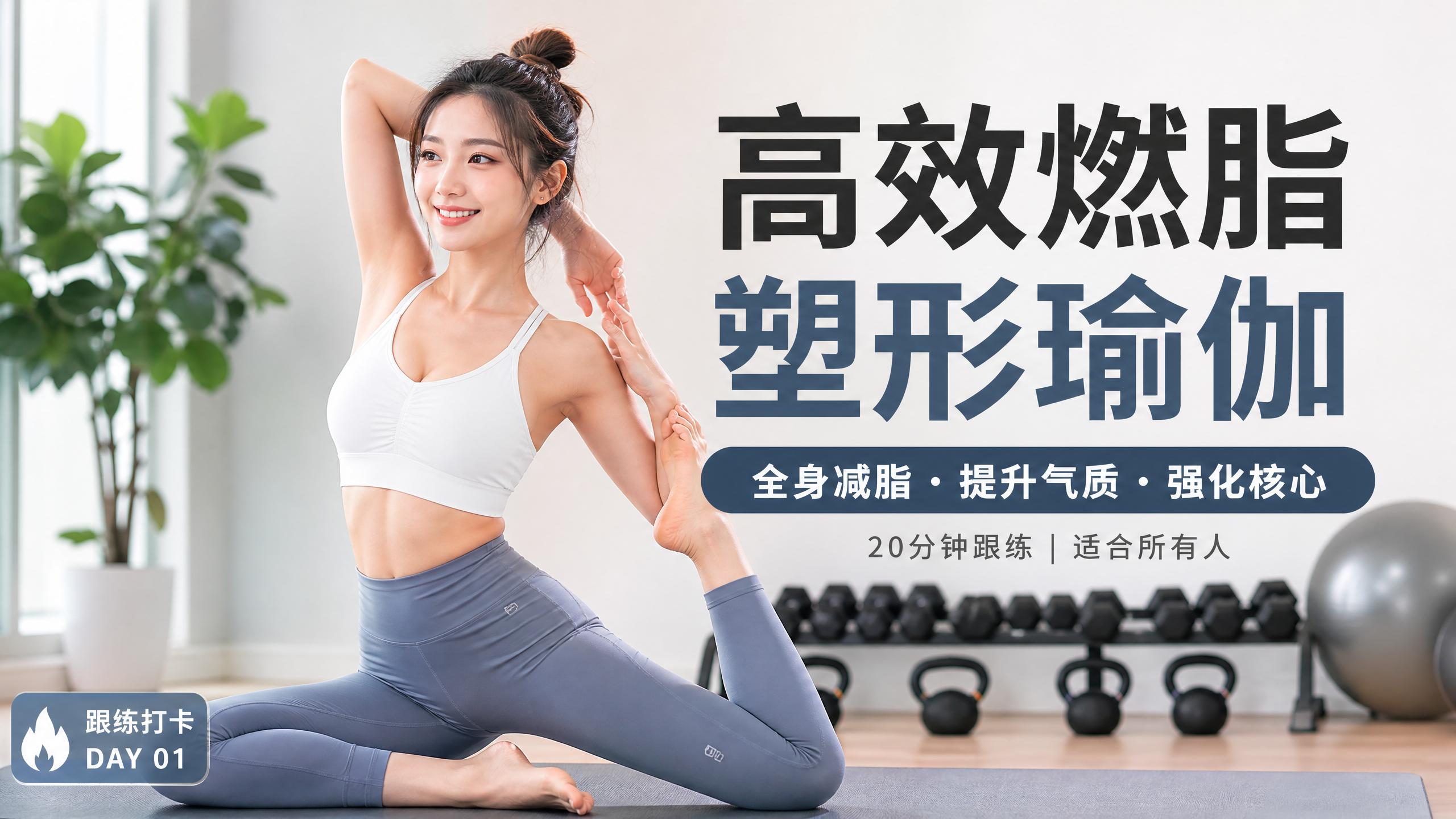 麻豆视频 【健身视频教程】高效燃脂塑形瑜伽，20分钟跟练视频演示，全身减脂提升气质
